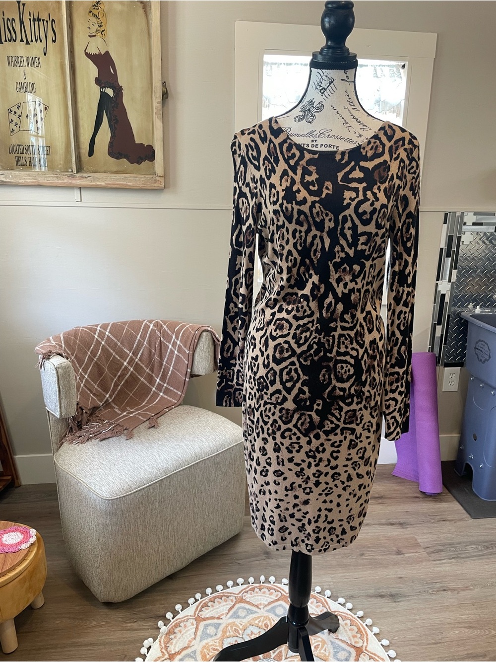 Philosophy Leopard Print Long Sleeve Sheath Dress - Beige & Black